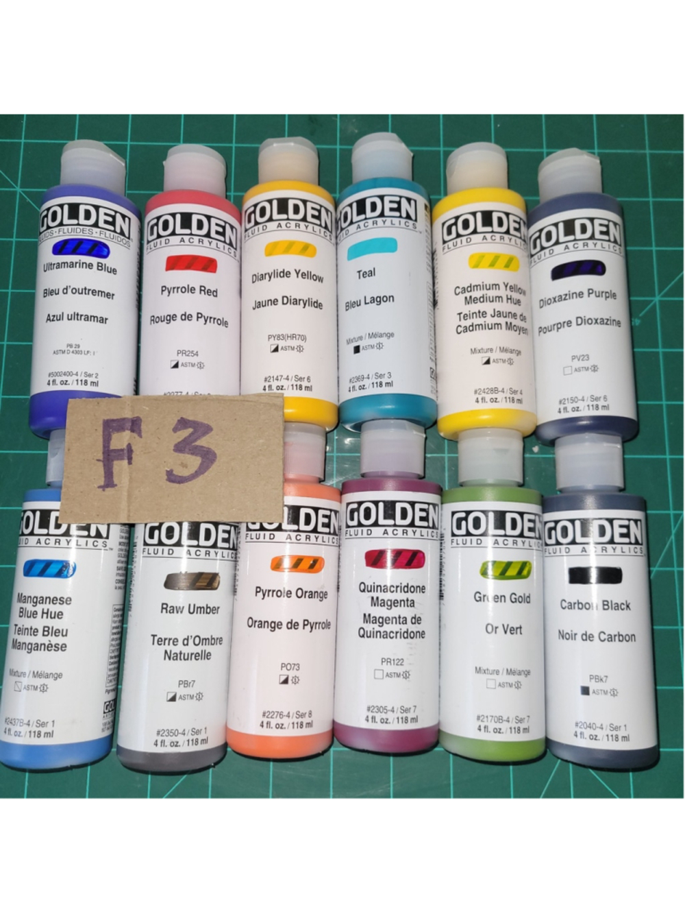 F3 Golden Fluid Acrylic Paint 4fl.oz 118ml Lot Of 12 BOTTLES NEW